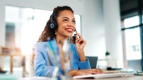 customer service answering call with headset